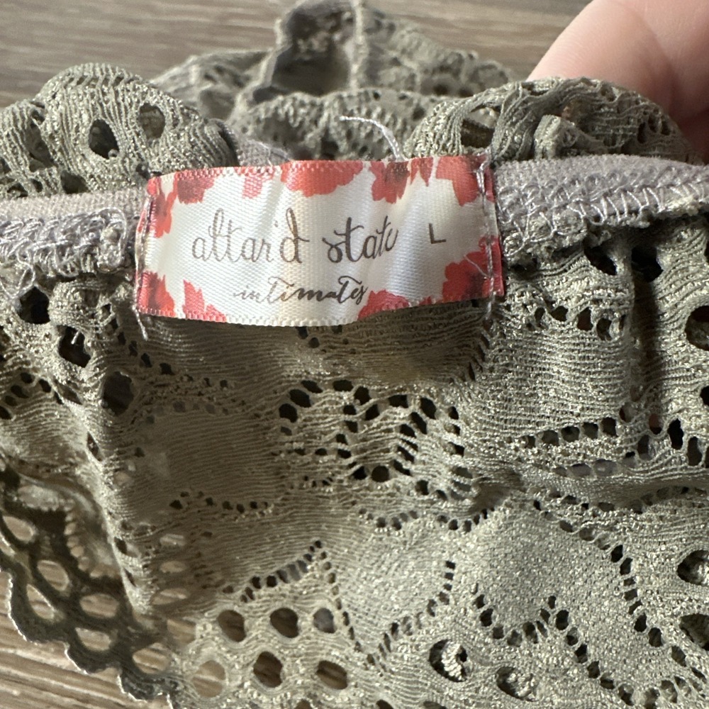 Altar'd State Lace Bralette L Olive Green Boho Festival Crop Top - Picture 5 of 5
